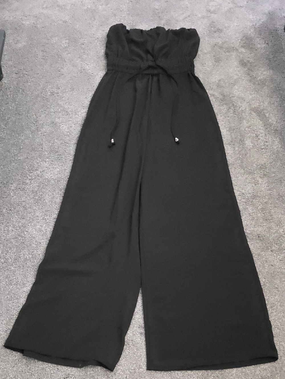 Goodnight Macaroon Black Strapless Paperbag-Waist Wide-Leg Jumpsuit